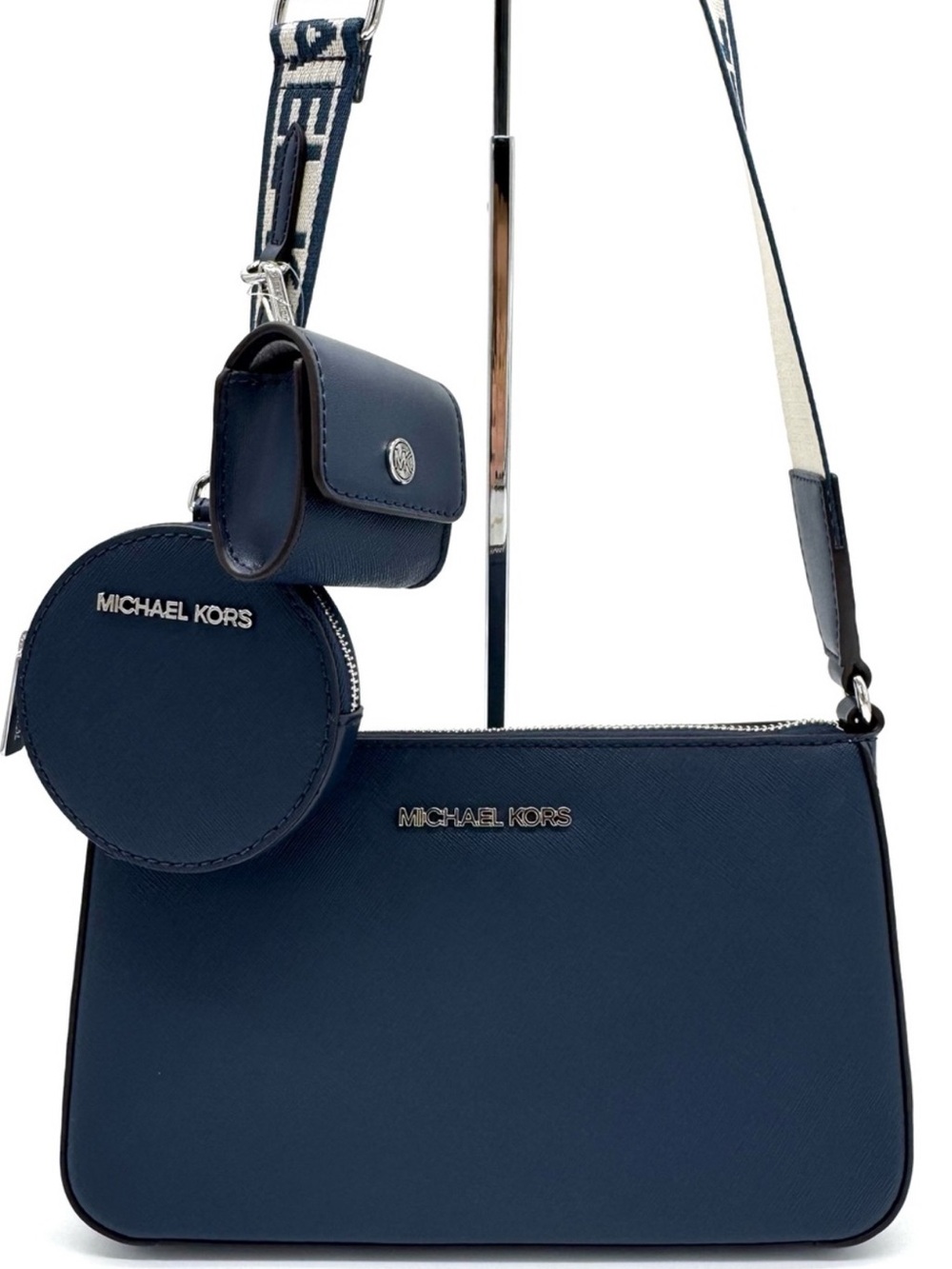 Michael Kors Jet Set Logo Crossbody Bag w Case for Apple AirPods Pro Navy Blue